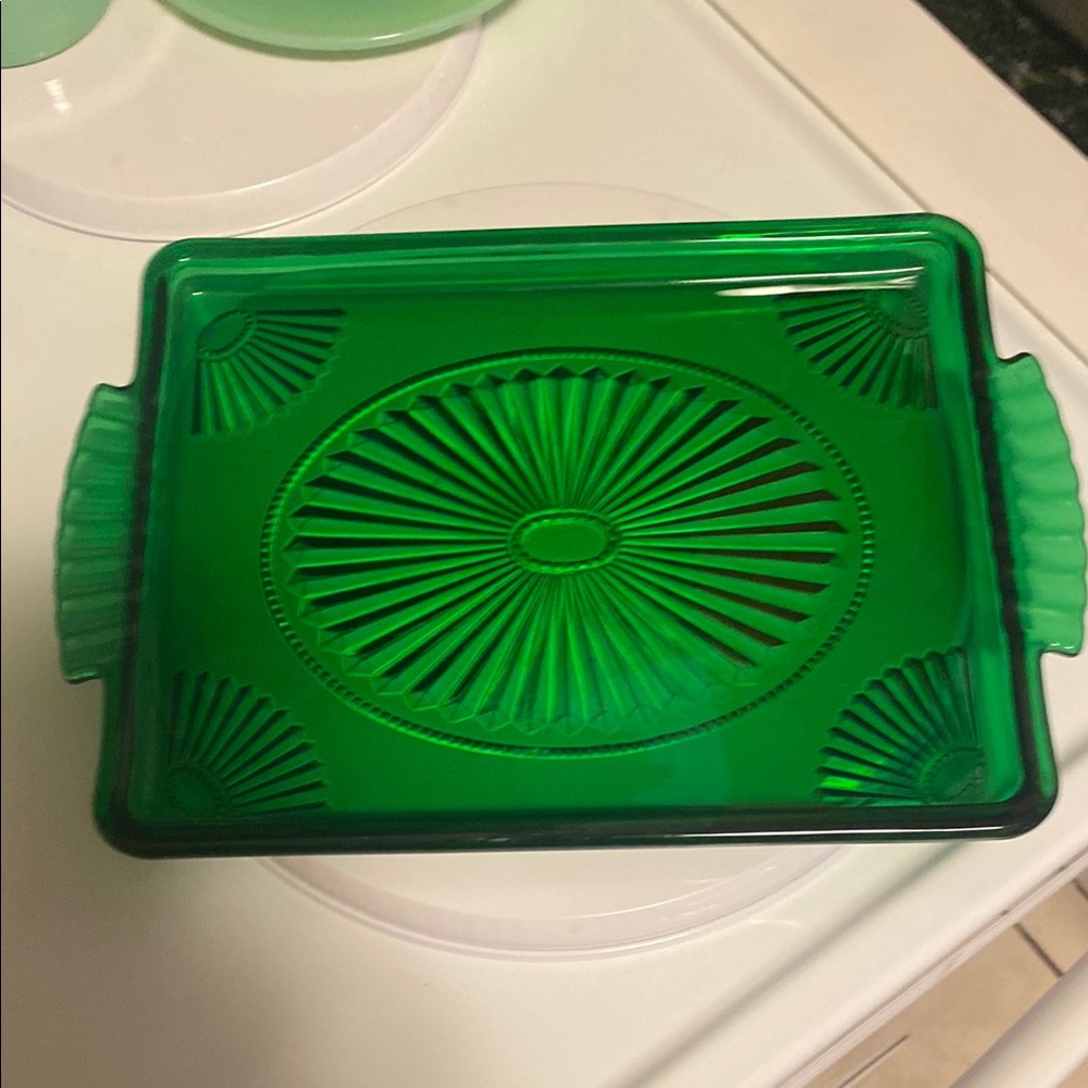 Vintage Avon Emerald Green Glass Vanity/Serving Tray 11.5" x 8"